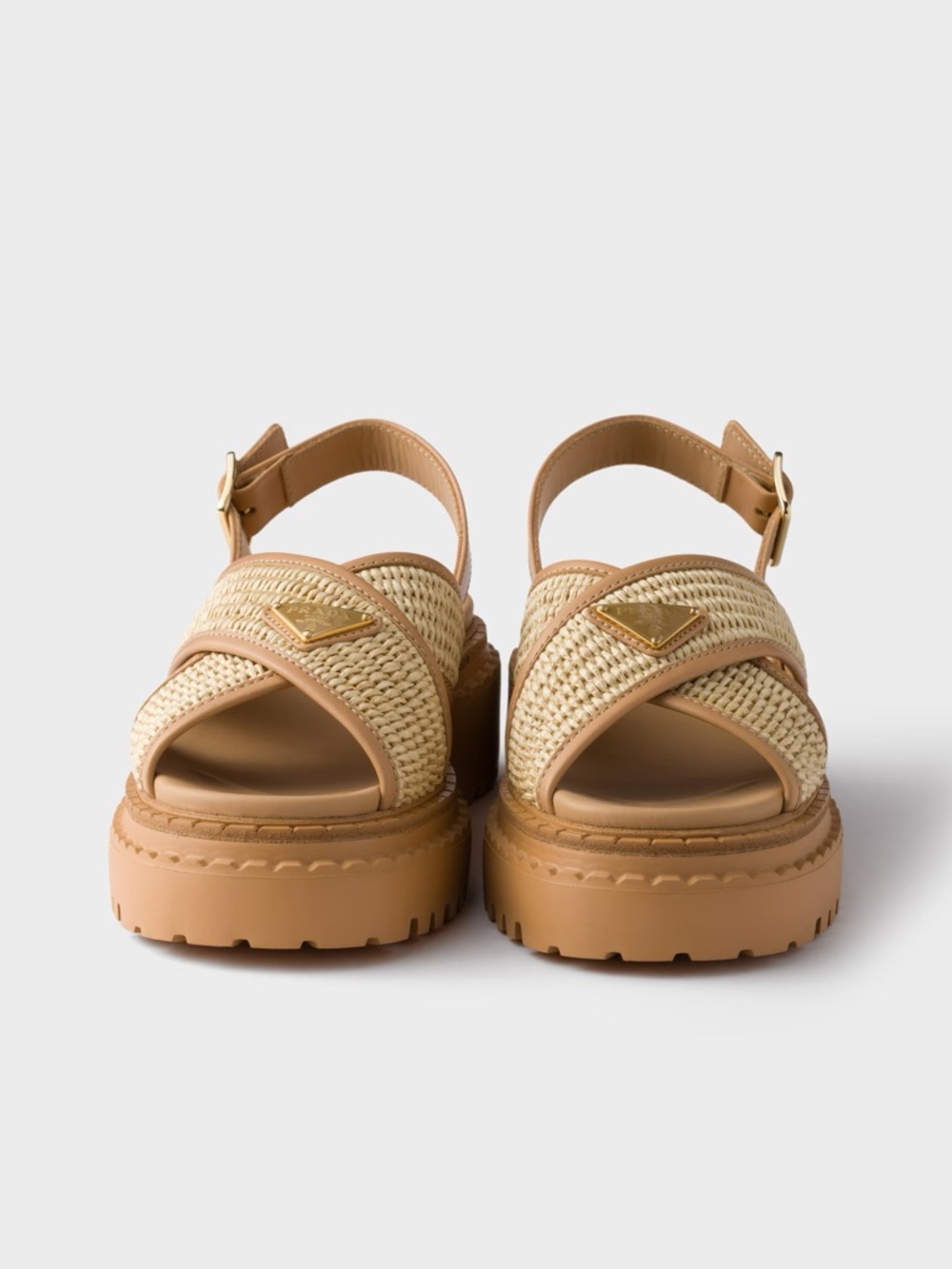 Prada Cream and Tan Raffia Platform Sandals - new in box - Picture 4 of 15